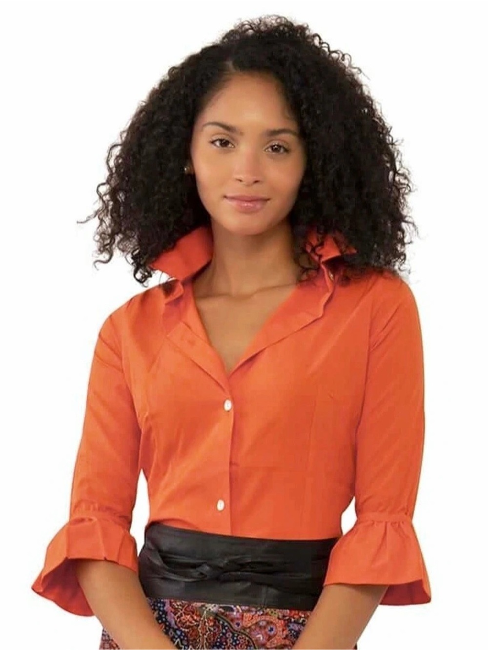 Gretchen Scott Priss Blouse Orange Ruffle Sleeve Large NWT